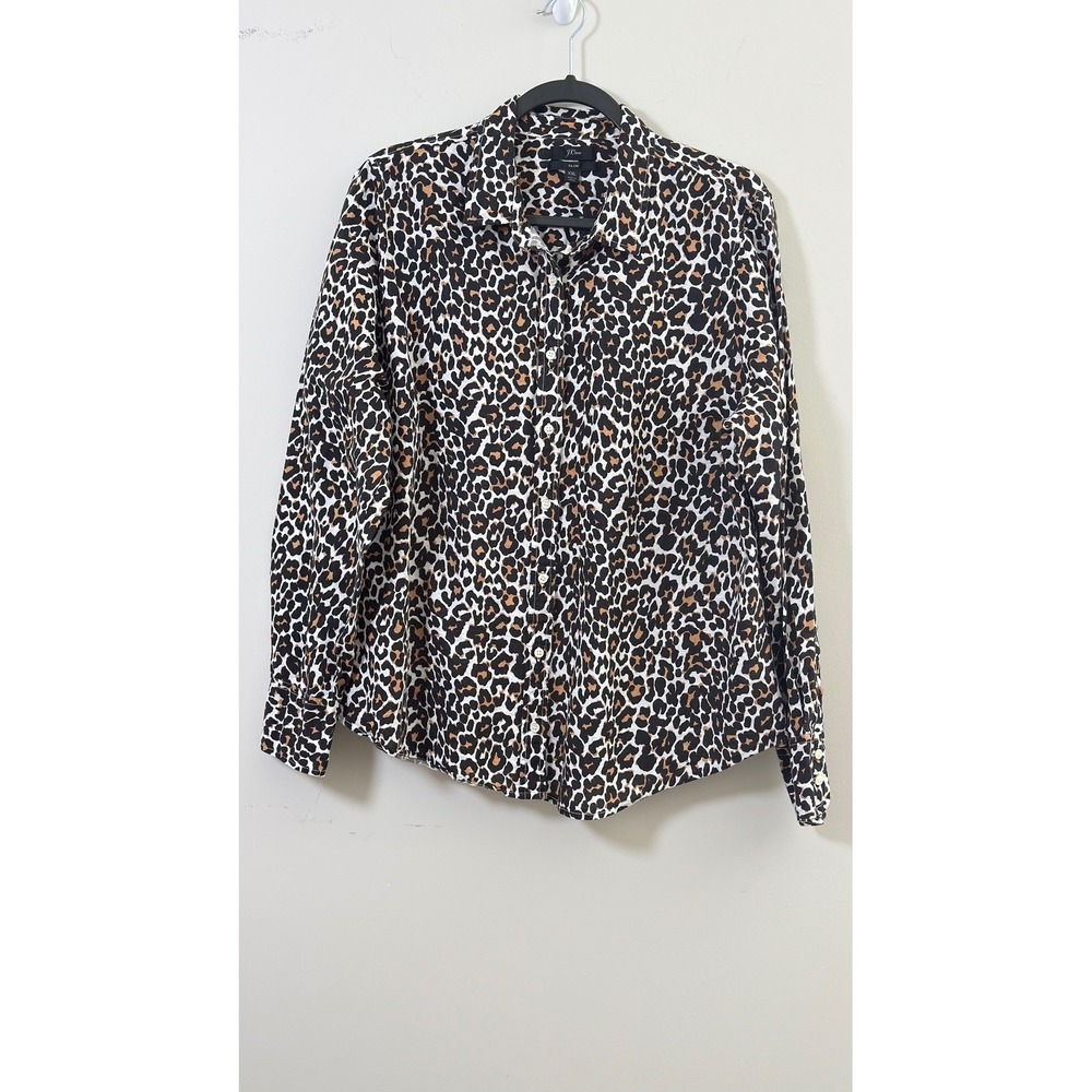 J.Crew Slim Fit Shirt Leopard Print Linen Button Down Cotton Top Women XXL